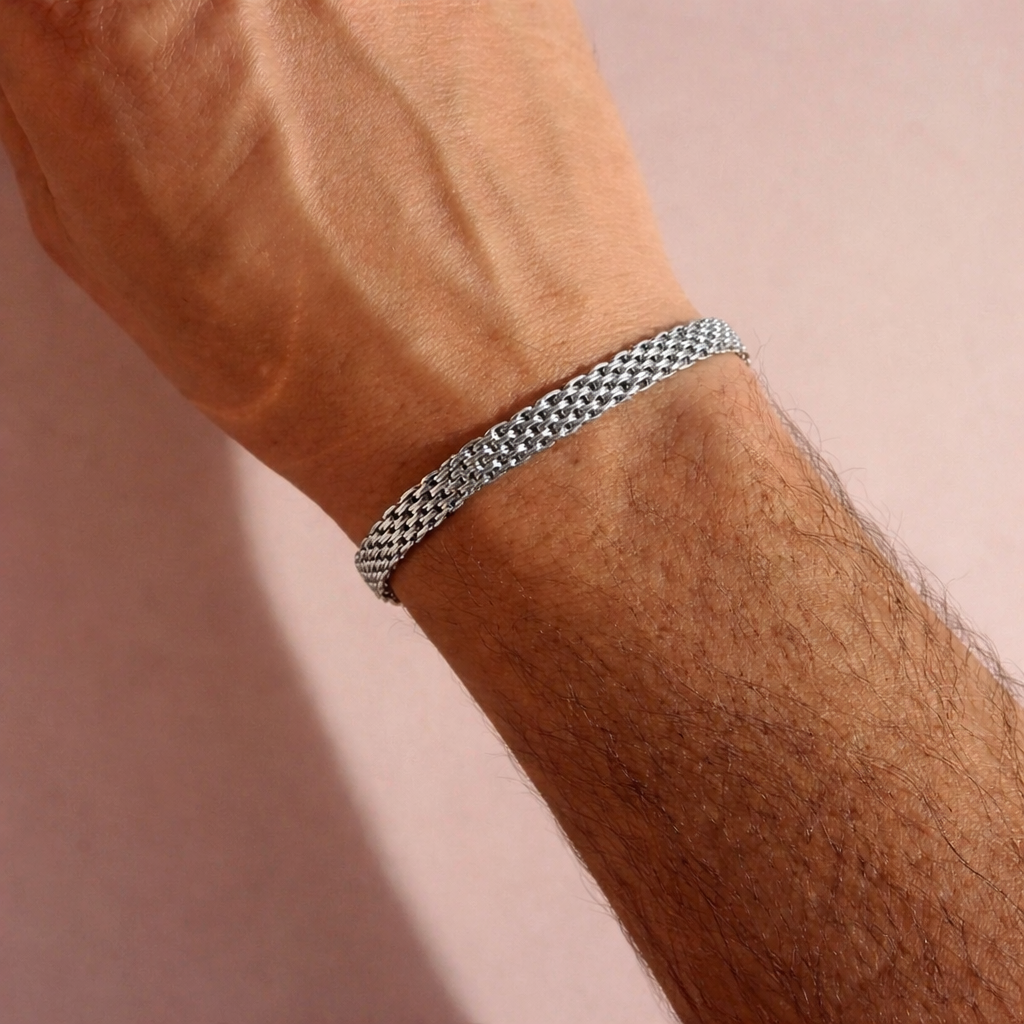 925 Ayar Gümüş Çift Bileklik | Unisex Örgü Zincir Bileklik Seti